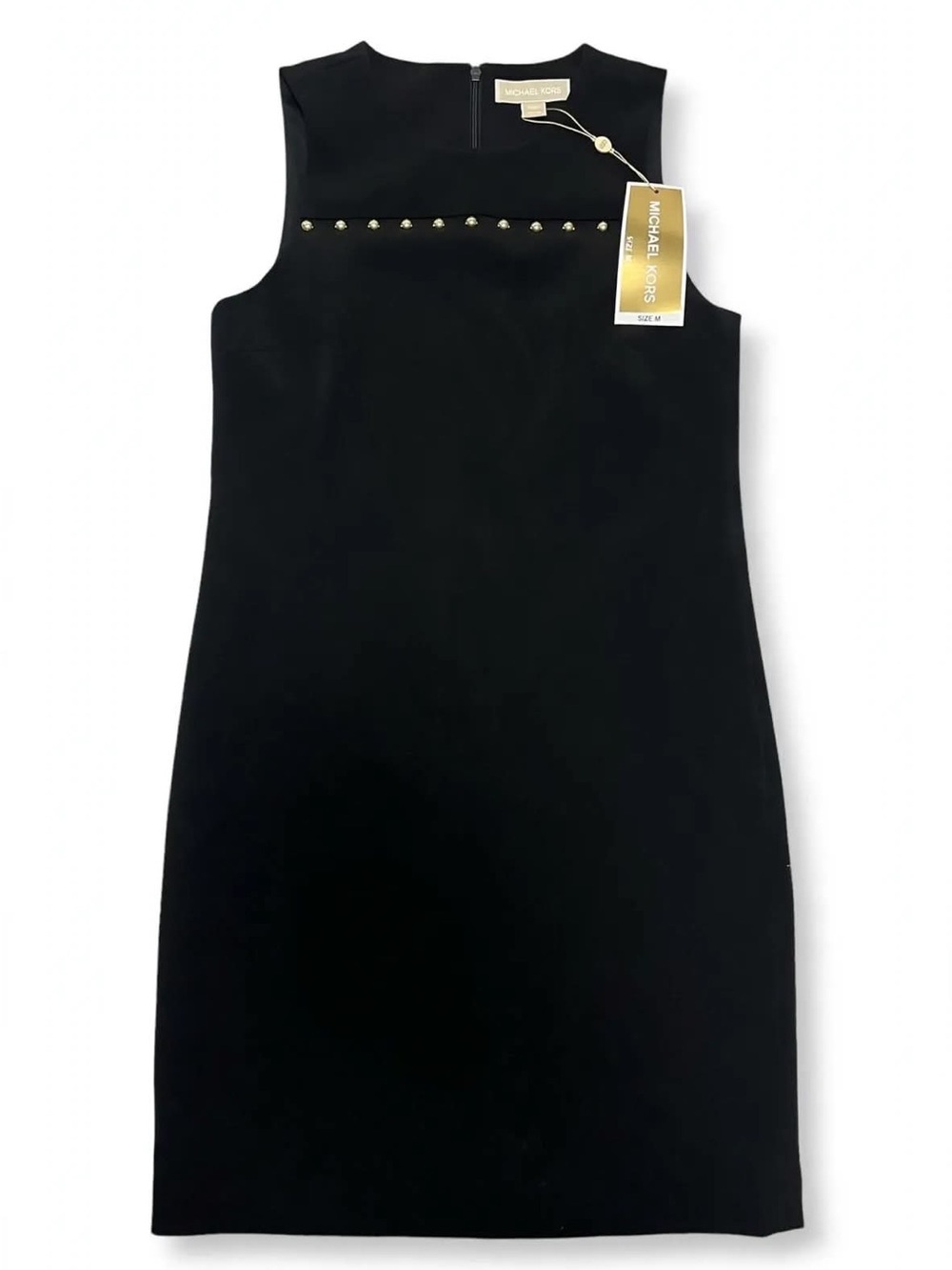 Michael Kors Black Dress Size 6 M Gold Studs Crystal Sheath NWT $250